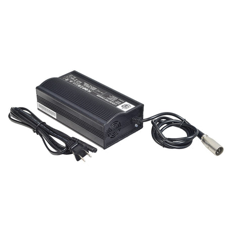 36 Volt 4.0 Amp XLR-4 HP8204L Li-ion Electric Bike Battery Charger, featuring a black power supply with attached cables, designed for IZIP e-bikes with 36-volt Lithium-ion battery systems.