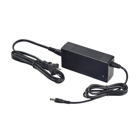 42 Volt Charger for Swagtron SwagCycle Series Electric Bikes, featuring a black power cord with a coaxial connector, designed for Lithium-ion batteries, shown with a rectangular plug on a white background.