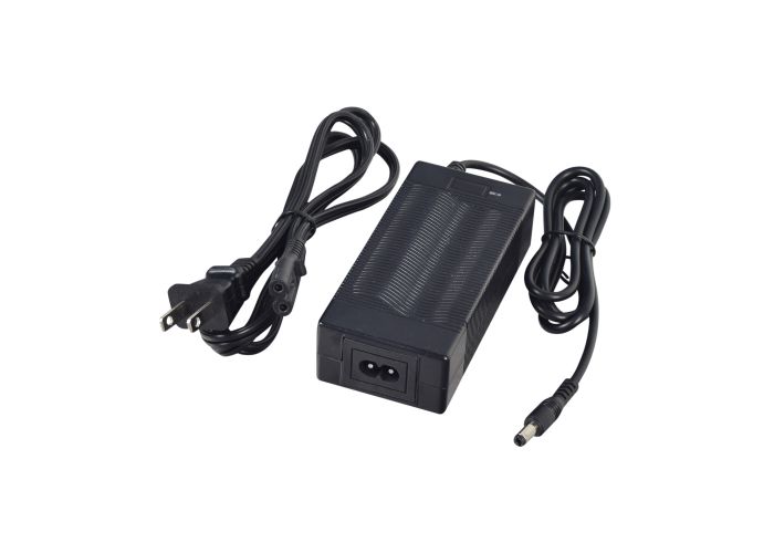 42 Volt Charger for the Gyroor C3 Electric Bike, featuring a black power cord with a plug and a coaxial connector, designed for Lithium-ion batteries.