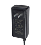 36 Volt 1.0 Amp XLR Wall-Mount Battery Charger for Razor C25 SLA, C35 SLA, Rambler 16, EcoSmart Metro HD, & EcoSmart SUP, featuring a black power supply with attached cord, close-up of label and connector.