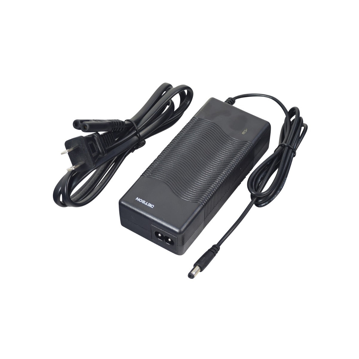 42 Volt Charger for the Jetson® LX10 Folding Electric Bicycle (Original) showing a black power cord with a rectangular adapter, designed exclusively for Lithium-ion batteries.