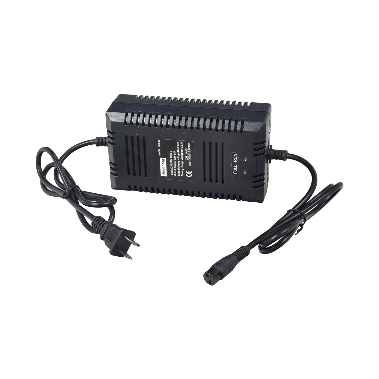 36 Volt 1.6 Amp 2-Prong Battery Charger (Standard) for electric scooters, featuring a black power supply with attached wires and a plug.