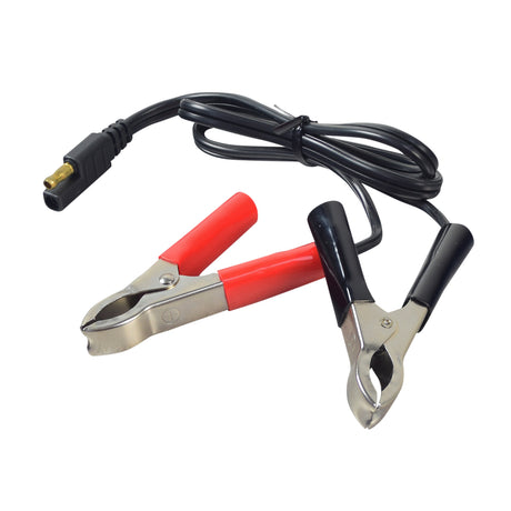 12 Volt 4.0 Amp Maintainer 4000 Battery Trickle Charger for Scooters, ATVs, & Dirt Bikes, showing jumper cables with metal clamps and a visible battery connector.