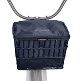 Insulated Basket Bag for Bicycles, E-Bikes, & Scooters: A high-quality ripstop polyester bag with a zippered lid, fitting neatly in a handlebar basket, ideal for securing and insulating your items.