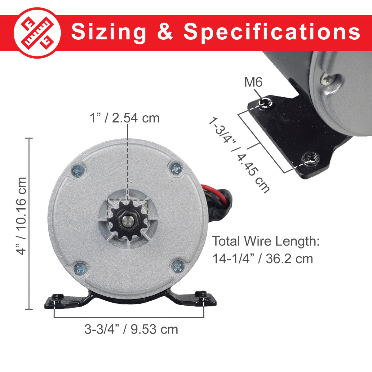 24 Volt 250 Watt MY1016 Electric Motor with 11-Tooth #25 Chain Sprocket for Razor E300 (Versions 1-35), Mini Chopper, MX350 (Versions 9+), MX400, Pocket Mod, Pocket Rocket, and Sport Mod, showing detailed gear and motor components.