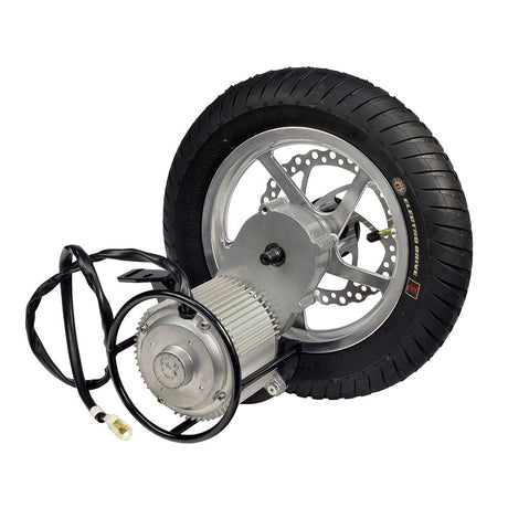 36 Volt 1000 Watt Direct Drive Electric Motor & Rear Wheel Assembly with Mounting Bracket, featuring a chrome 5-star rim, V-Groove Tire, bearings, axle, and motor suitable for Schwinn & IZIP scooters.