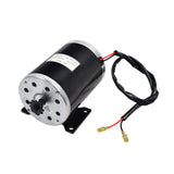 36 Volt 1000 Watt MY1020 Electric Motor with 11 Tooth 8 mm 05T Chain Sprocket & Bracket for Scooters, Bikes, & Go-Karts, featuring visible black and silver components and connected electrical wires.