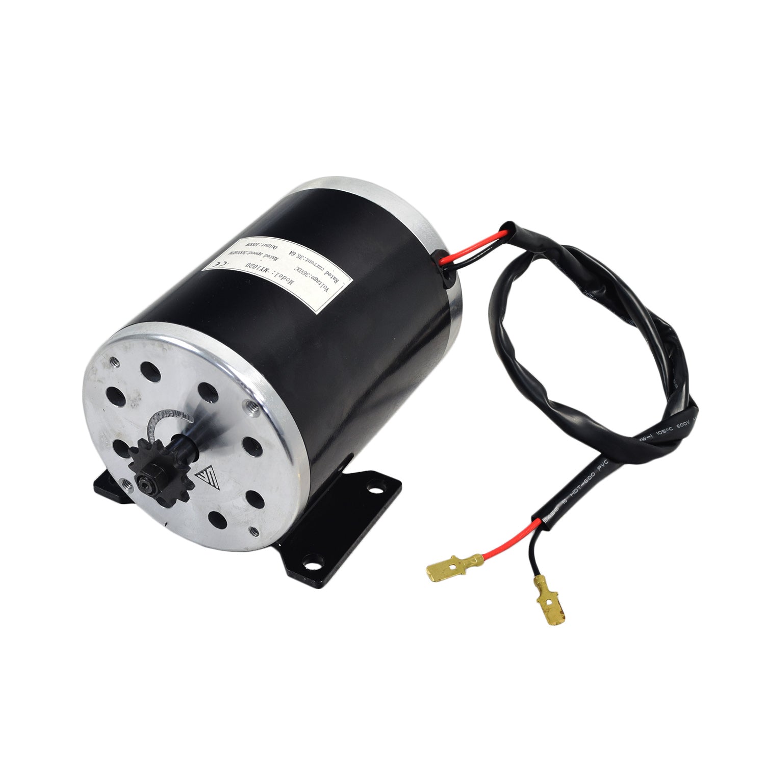 36 Volt 1000 Watt Motor, Controller, & Throttle Kit for Scooters, Bikes, & Go-Karts shown with black and silver electric motor, black and red wires, and multiple connectors.