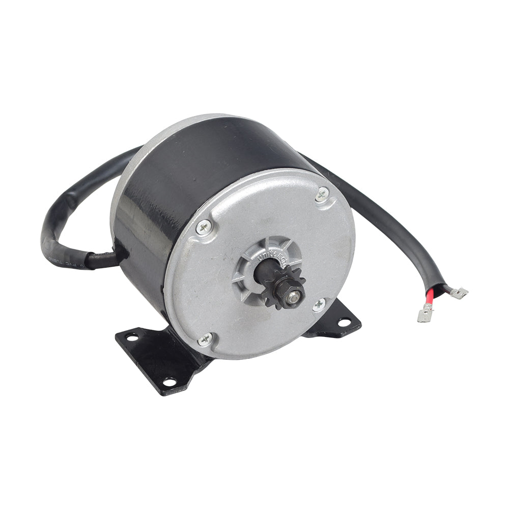 24 Volt 250 Watt MY1016 Electric Motor with 10 Tooth #25 Chain Sprocket for the Jetson® Junior, featuring a black and silver exterior with visible gear and motor components.