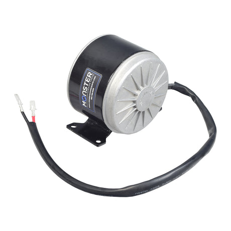 24 Volt 250 Watt MY1016 electric motor with 10-tooth #25 chain sprocket, featuring a black wire and black and silver casing, compatible with Jetson® Junior mini bike and other specified models.