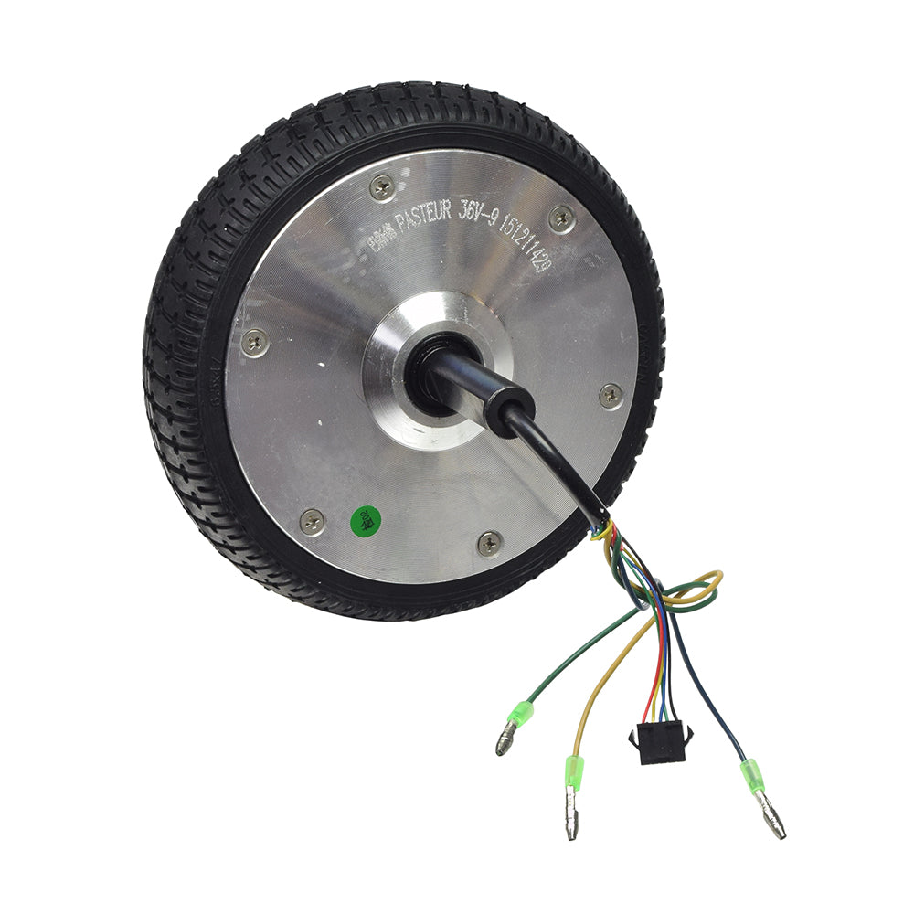 Hub Motor for Self Balancing Hoverboards with 6.5 Tires, featuring a central wheel with attached wires and a connecting cable, suitable for various hoverboard brands and models.