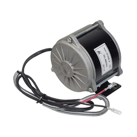 500 Watt Motor with 9-Tooth Sprocket for the Razor Crazy Cart XL (Versions 1+), featuring a small round black and silver design, with a visible white label and mounting bracket with four holes.