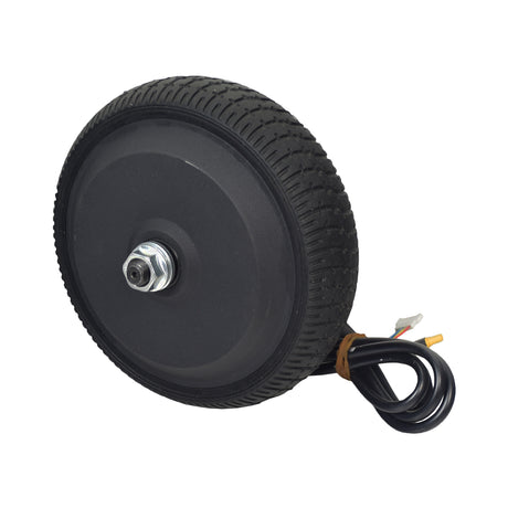 200 Watt Front Wheel Hub Motor for the Swagtron Swagger 2 Scooter, featuring a black wheel with integrated wiring and screw, designed for easy replacement and installation.