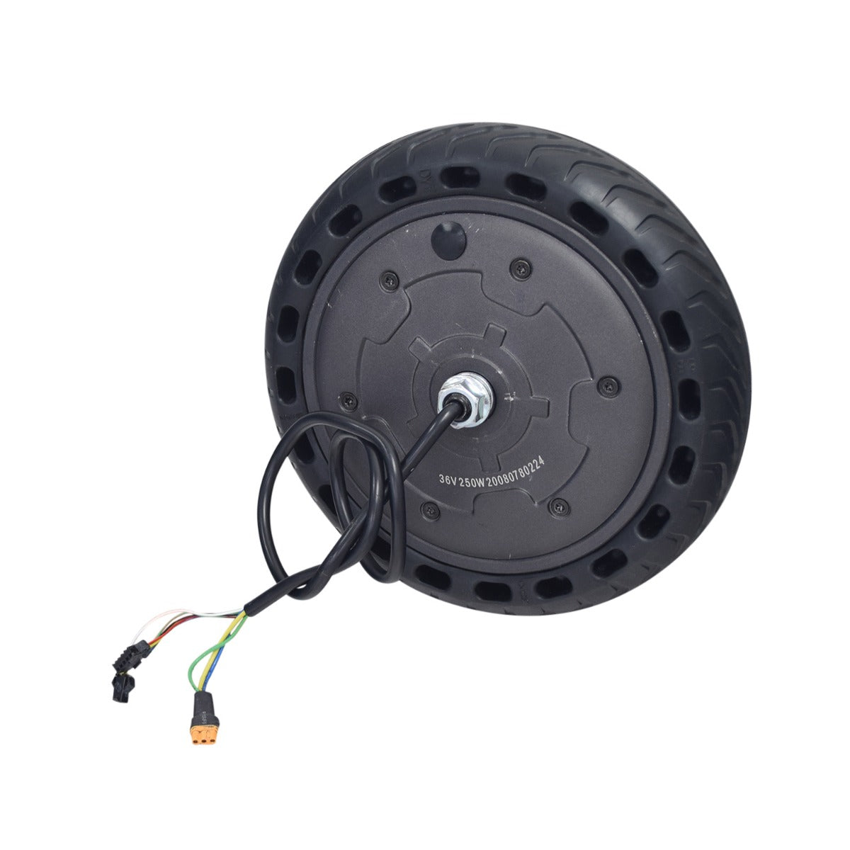 Hub Motor & Front Wheel Assembly for the Razor T25 Electric Scooter, showing the wheel with visible wires, hub motor, axle, and attached hardware.