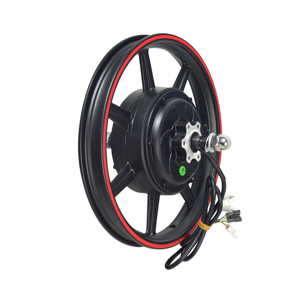 Rear Wheel Hub Motor for the Gyroor C3 Electric Bike featuring a 36-volt, 450-watt brushless motor integrated with a 14 7-spoke rim, axle, crown nuts, and an 8-wire harness.