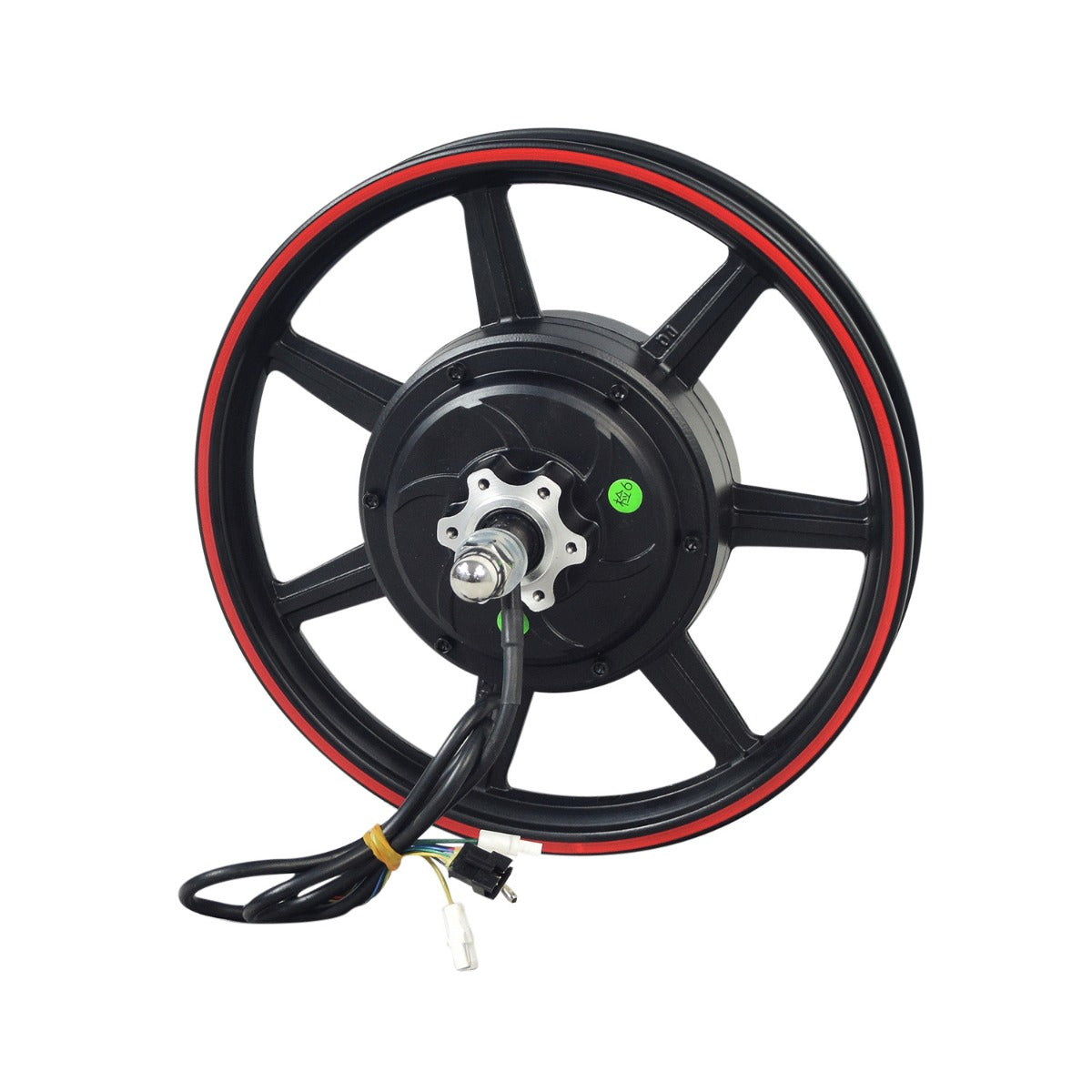 Rear Wheel Hub Motor for the Gyroor C3 Electric Bike, featuring a 36-volt brushless 450-watt hub motor with integrated 14 7-spoke rim, axle, crown nuts, and 8-wire harness.