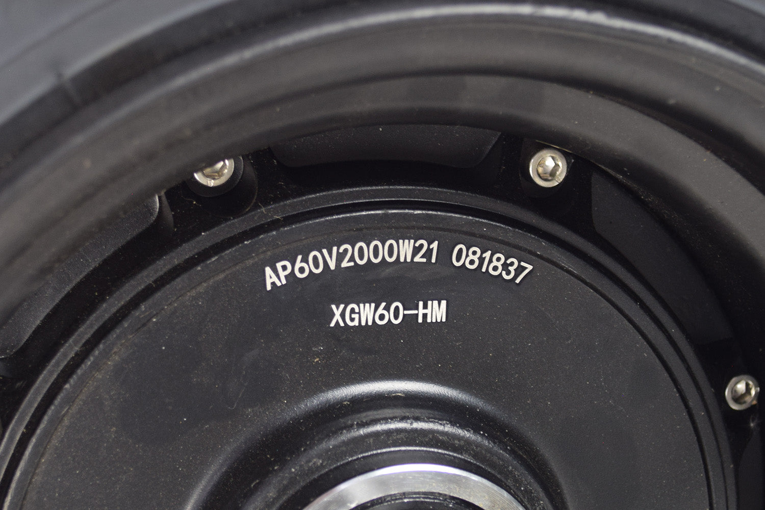 60 Volt 1500 Watt Hub Motor & 18x9.50-8 Wheel Assembly for Fat Tire Scooters, featuring a close-up of the hub motor, wheel, screws, and metal ring, showcasing detailed components and hardware.