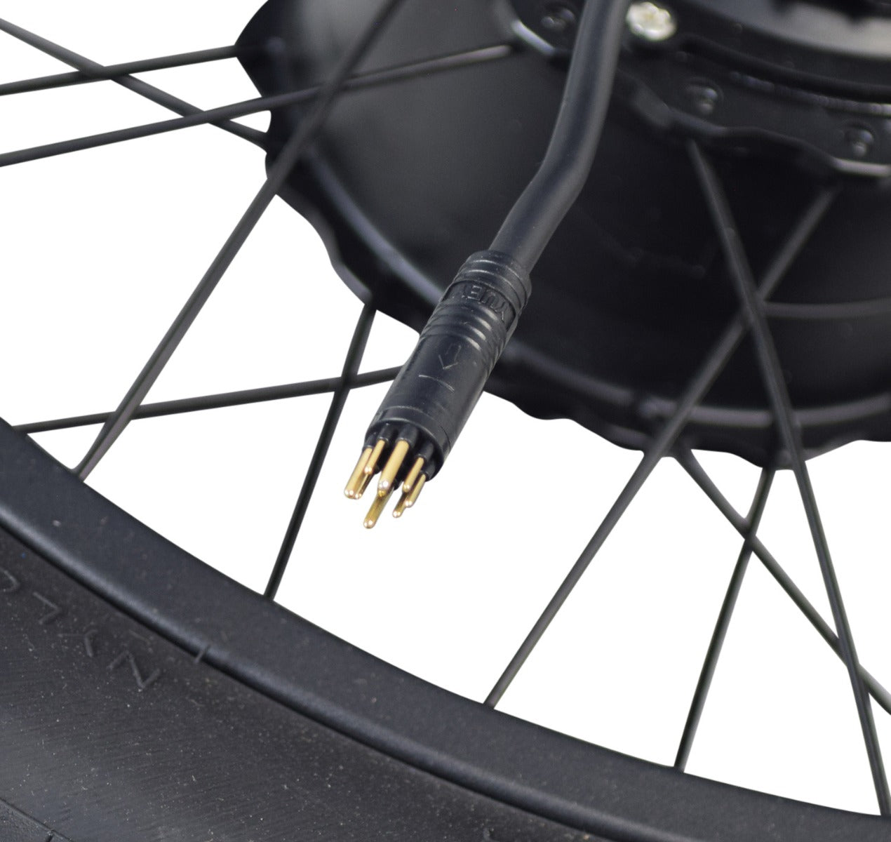 20x4.0 Rear Wheel Assembly with 350W Hub Motor for the Swagtron EB6 Bandit Fat Tire Electric Bike, featuring a close-up of the tire, rim, motor, and spokes.