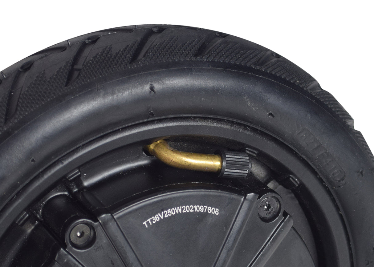 250 Watt Hub Motor & Rear Wheel Assembly for GOTRAX Apex electric scooters, featuring a black pneumatic tire with an 8-1/2x2 inner tube, brass handle, and integrated axle and wire harness.