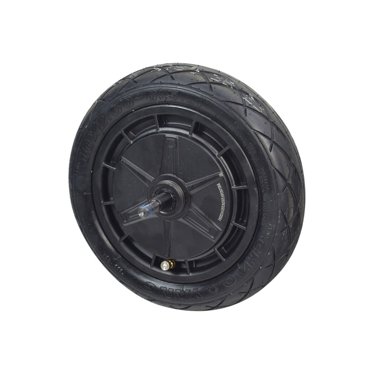 Rear Wheel Assembly with Hub Motor for the Jetson® LX10 Folding Electric Bicycle, featuring a black rim, black tire, metal spokes, and fully assembled with the necessary wiring harness.