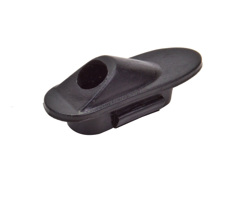 Cable Guide Drifter Plug: A black plastic accessory with a central hole, designed for managing cables on bikes or scooters, enhancing functionality and organization.