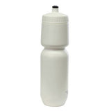 California Springs Bio Green Xtreme Water Bottle, a white plastic water bottle with a black lid, ideal for active lifestyles, made from FDA-approved LDPE plastic, and available in 24 or 28 oz. capacities.