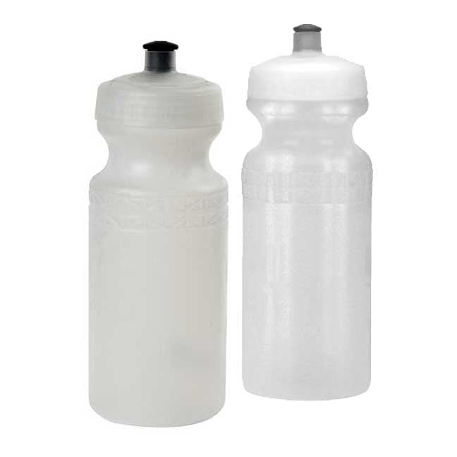 California Springs Bio Green Classic Twist Bottle, a close-up of a white plastic bottle with a black lid. This soft, squeezable bottle comes in 20 oz. or 26 oz. capacity, featuring a leakproof Duoflow design.