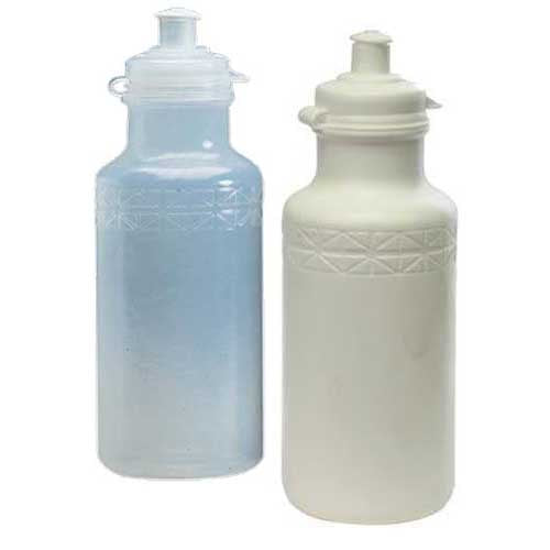 California Springs Custom 22 oz. Tether-cap Bottle featuring a solid build, tether cap, and duoflow spout, shown in a close-up image highlighting its plastic material and cylindrical shape.