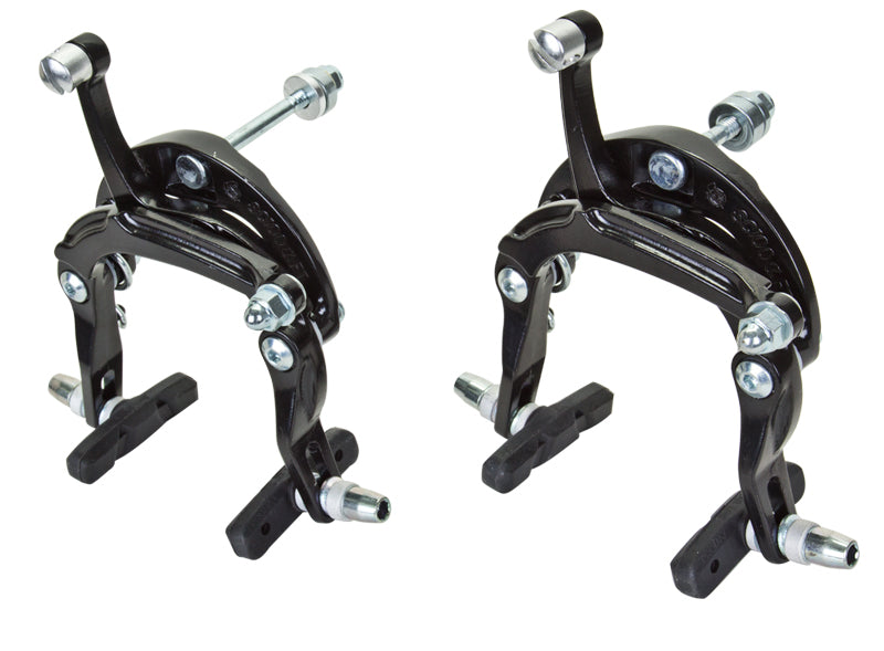 Caliper Brake Pair, featuring two black metal components designed for bicycles and scooters, perfect for enhancing your ride's braking performance. Ideal accessory from Sunlite for various scooters and bikes.