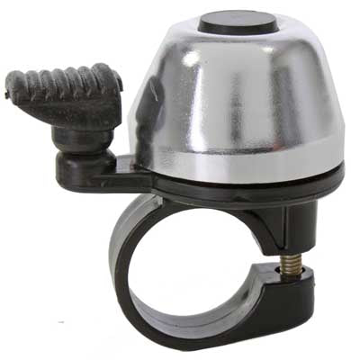 Candy Handlebar Bell by Sunlite, featuring a sleek silver dome and a sturdy black mounting ring with a screw, designed for easy installation on bikes and scooters.