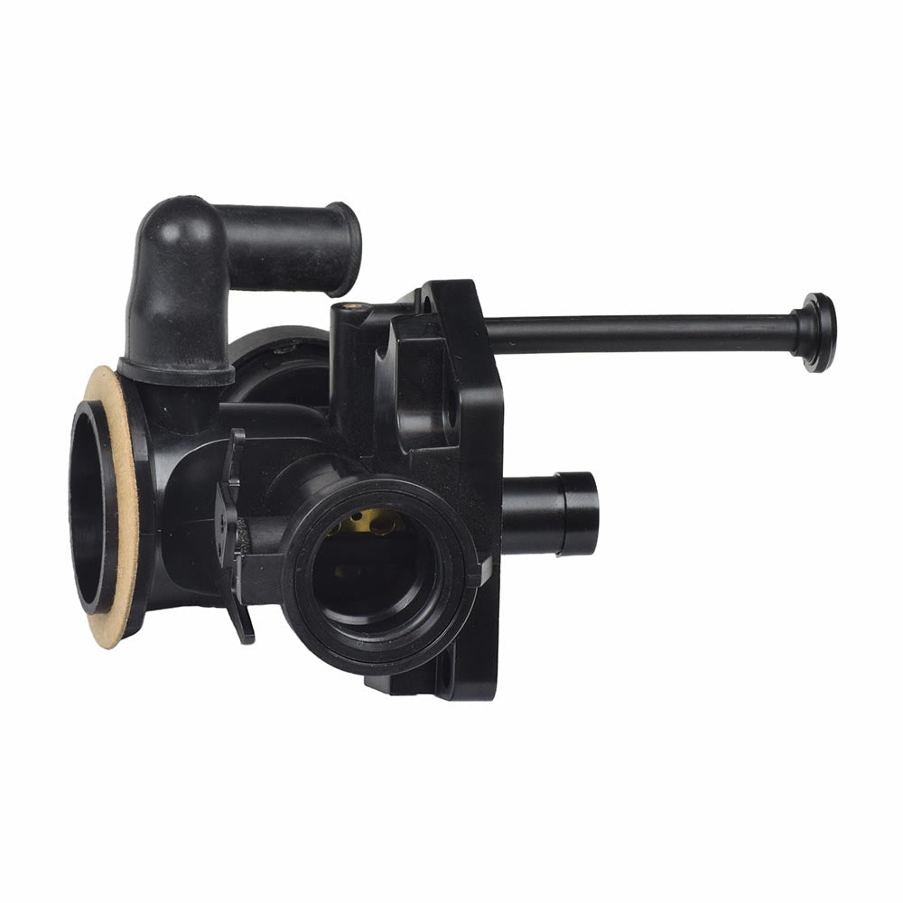 Carburetor 498809 for Briggs & Stratton Engines, shown as a black plastic water pump with mounting bolts and gaskets, ideal for replacing older carburetors in lawn mowers and small engines.