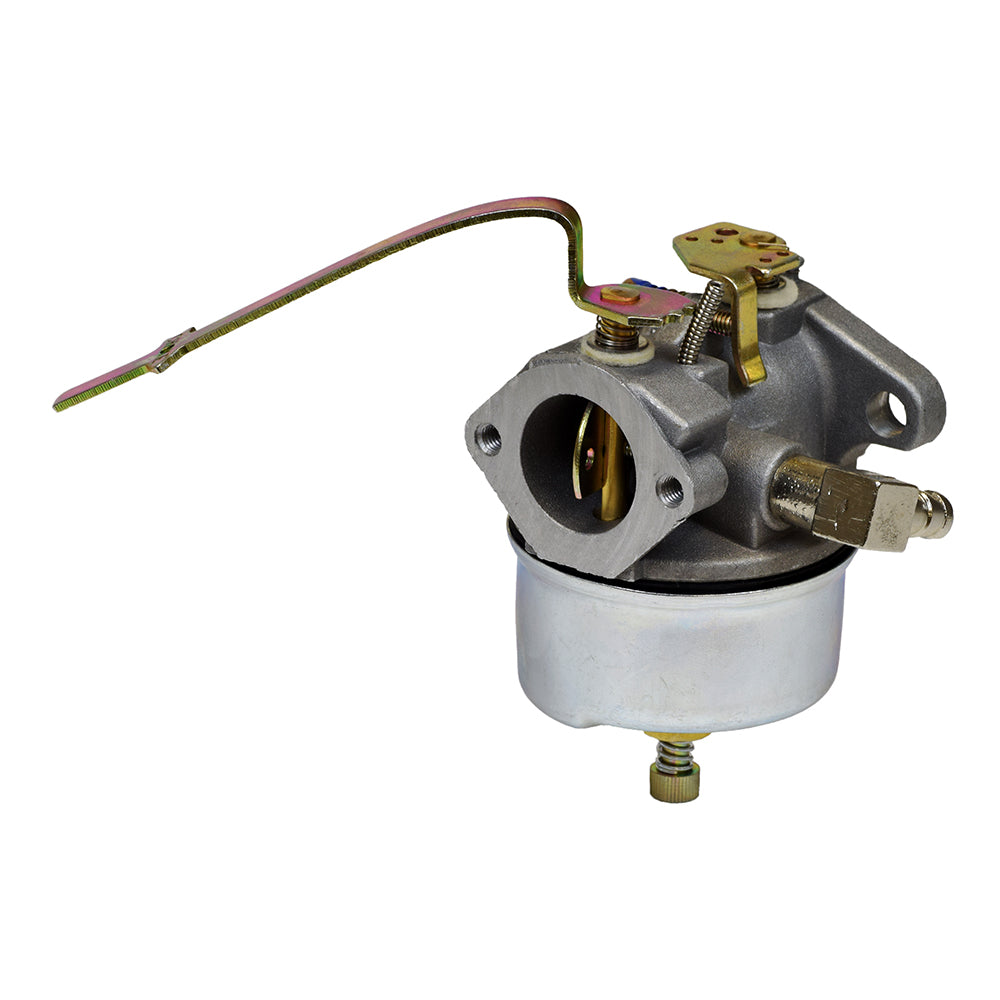 Carburetor 631921/632284 for Tecumseh H25, H30, & H35 Engines, featuring a metal cylinder, lever, and wire, with a close-up of the mechanical parts and a 90-degree elbow connector visible.