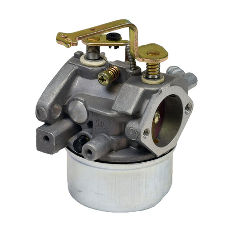 Carburetor 640260 for Tecumseh HM80, HM85, HM90, & HM100 Engines; close-up shows its metal handle, various screws, and detailed mechanical components, emphasizing its robust and intricate design.