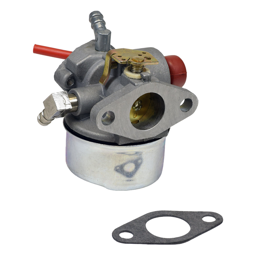 Carburetor 640350/640303/640271 for Tecumseh LV195EA & LV195XA Engines, featuring a metal body, gasket, and a red tube, suitable for lawn mowers and small engines.