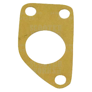 Carburetor Base Gasket for Vespa VSB, shown as a gold metal gasket with multiple holes, designed to fit between the carburetor and engine case of vintage Vespa GS 160 models.