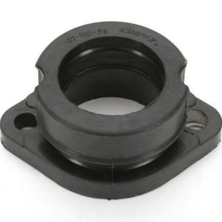 Carburetor Mounting Flange for 440cc and 500cc Polaris Snowmobiles (1986-2008), featuring a black rubber ring with multiple holes, designed to connect the carburetor to the engine's cylinder head.