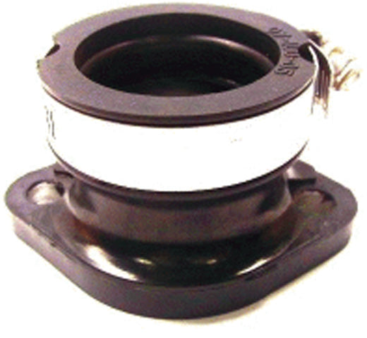 Carburetor Mounting Flange for 650cc Polaris Indy SKS Snowmobiles (1989-1991), a black round metal object designed to connect the carburetor to the engine's cylinder head.