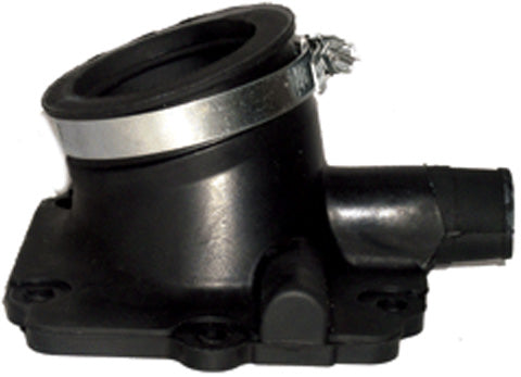 Carburetor Mounting Flange for 700cc and 800cc Polaris Snowmobiles (2001-2005), close-up of a black object with a silver band, essential for connecting the carburetor to the engine's cylinder head.