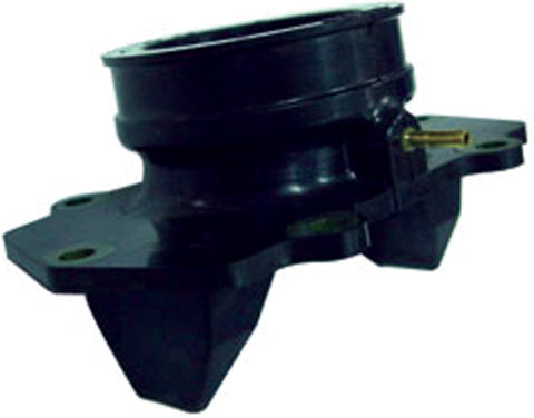 Carburetor Mounting Flange for Arctic Cat EFI Snowmobiles (2006), a black metal object with screws, shown in close-up detail, used to connect the carburetor to the engine's cylinder head.