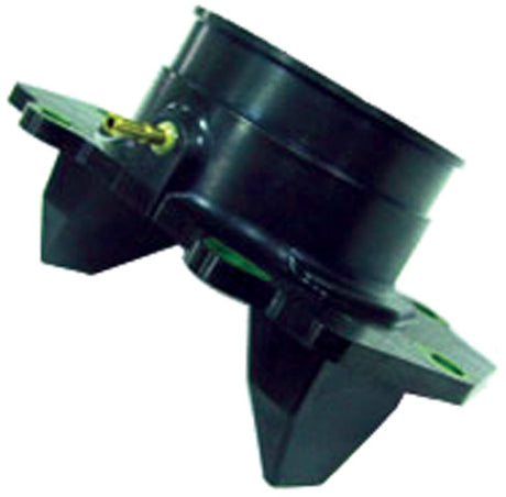 Carburetor Mounting Flange for Arctic Cat Snowmobiles (2002-2010) featuring a black metal structure with green parts and visible spikes, designed for connecting the carburetor to the engine cylinder head.