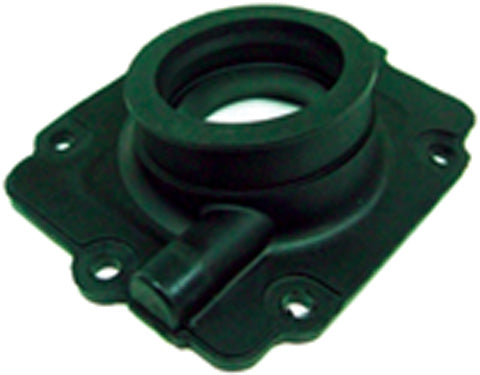 Carburetor Mounting Flange for Polaris Indy Pro X Snowmobiles (2003-2004), a black plastic ring with a central hole, designed to connect the carburetor to the engine's cylinder head.