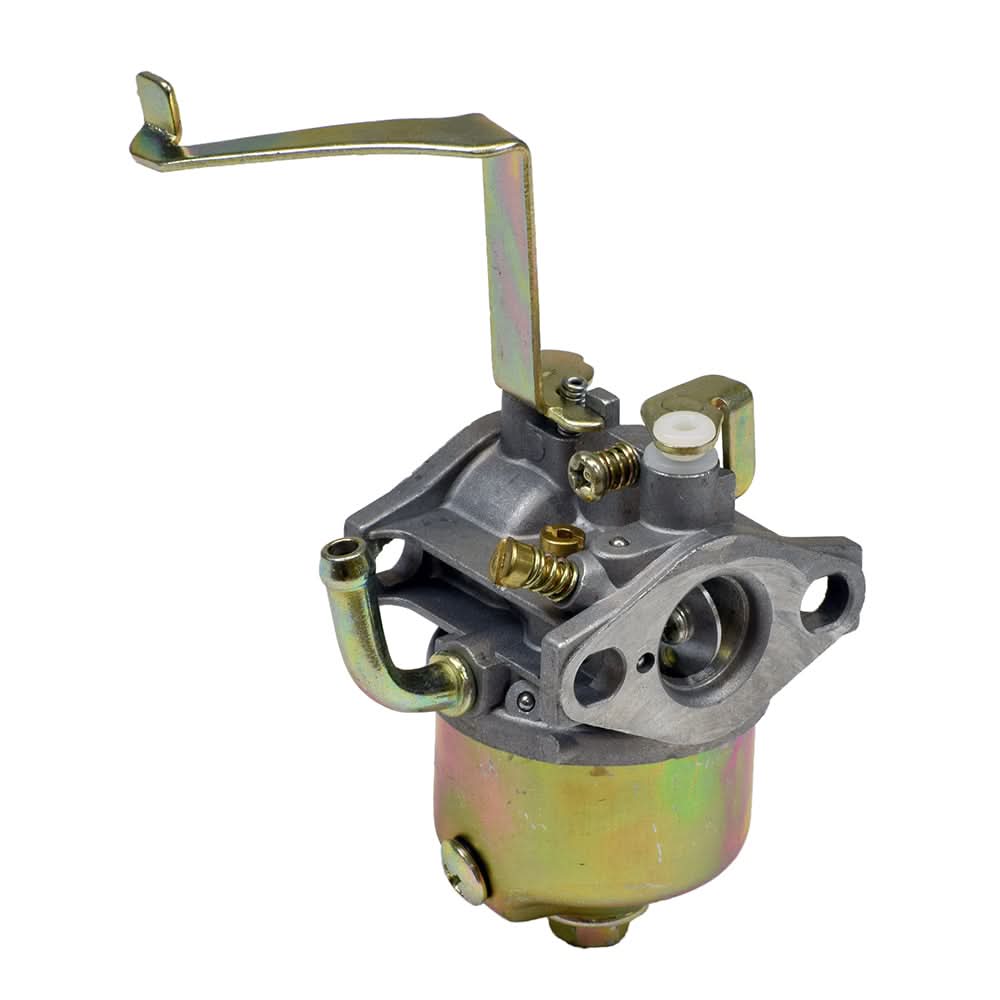 Close-up of a P15 Carburetor for the Realtree RT100 Mini Bike & RTK100 Go-Kart, showcasing intricate metal components and a lever, designed for optimal performance in mini bikes and utility engines.