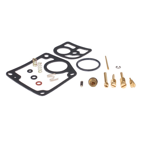 Carburetor Repair Kit for Honda Cub CM90 1966-1969, showing a set of black gaskets and bolts, including a close-up of essential gaskets.