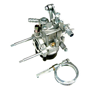 Close-up of the 16/16 Carburetor (SF/SHB) for Vespa V5A, V9A3, VMA1, highlighting its intricate mechanical parts and metal components.