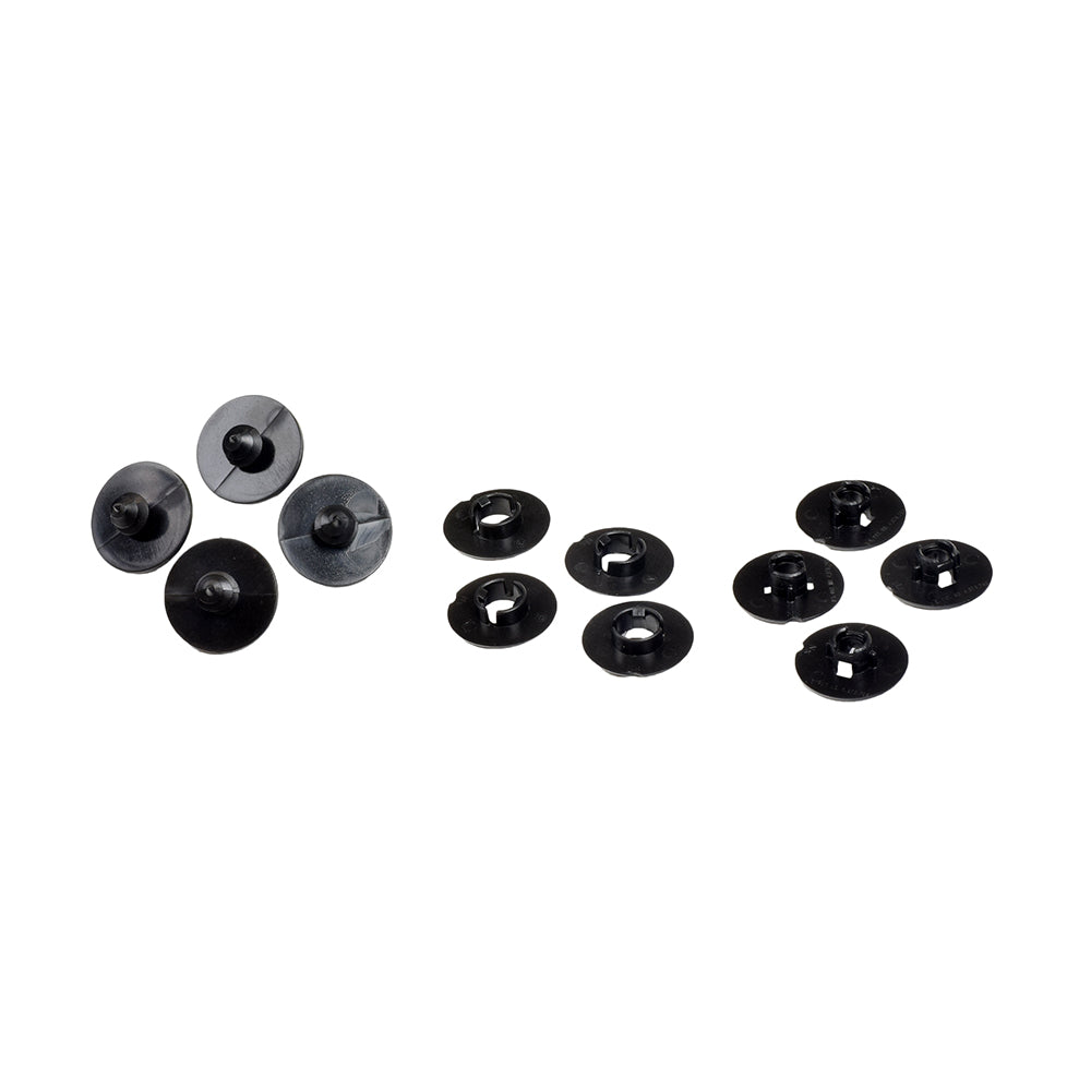 Carpet Fastener Kit for the Golden Avenger, Companion, Buzzaround Lite, Buzzaround XL, & Patriot Scooters, featuring a set of black screws and plastic anchors for repairing and replacing scooter carpeting.