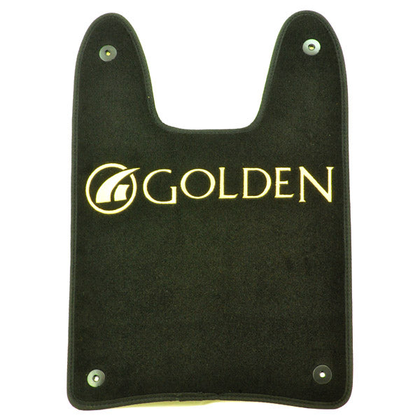 Replacement Carpet for the Golden Technologies Companion II mobility scooter, featuring a black mat with a logo, ready to install and enhance the look of your 3-wheeler scooter.