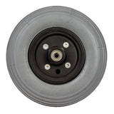 8x2 (200x50) Foam-Filled Caster Wheel Assembly for the ActiveCare Medalist, Renegade, and Wildcat Power Chairs, featuring a close-up of a black rim with visible metal ball bearings.