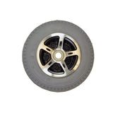 2.80/2.50-4 Pneumatic Caster Wheel for Merits Atlantis (P710) and Travel-Ease Commuter Bariatric (P183) Power Chairs, featuring a silver rim and thick tread, essential for power chair stability.