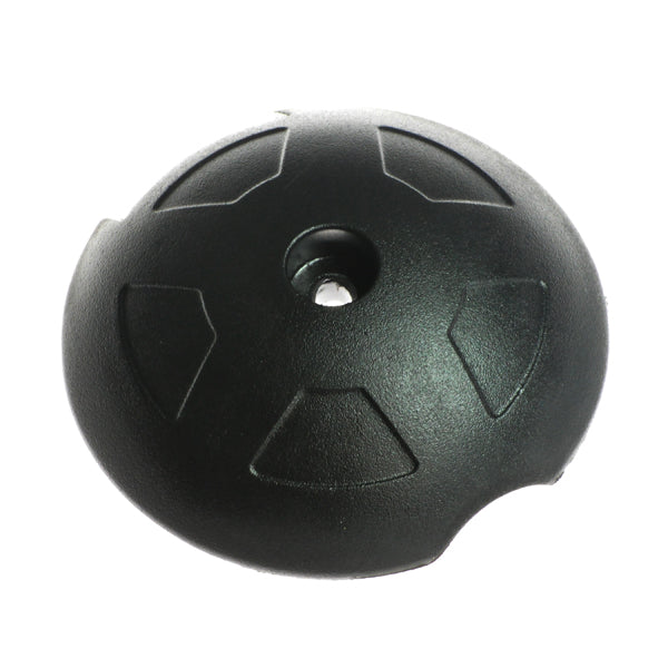 6 Caster Wheel Cover for the Jazzy 600, 600XL, 610, and Quantum 6000Z Power Chairs, made of black hard plastic, featuring a round design with a central hole.