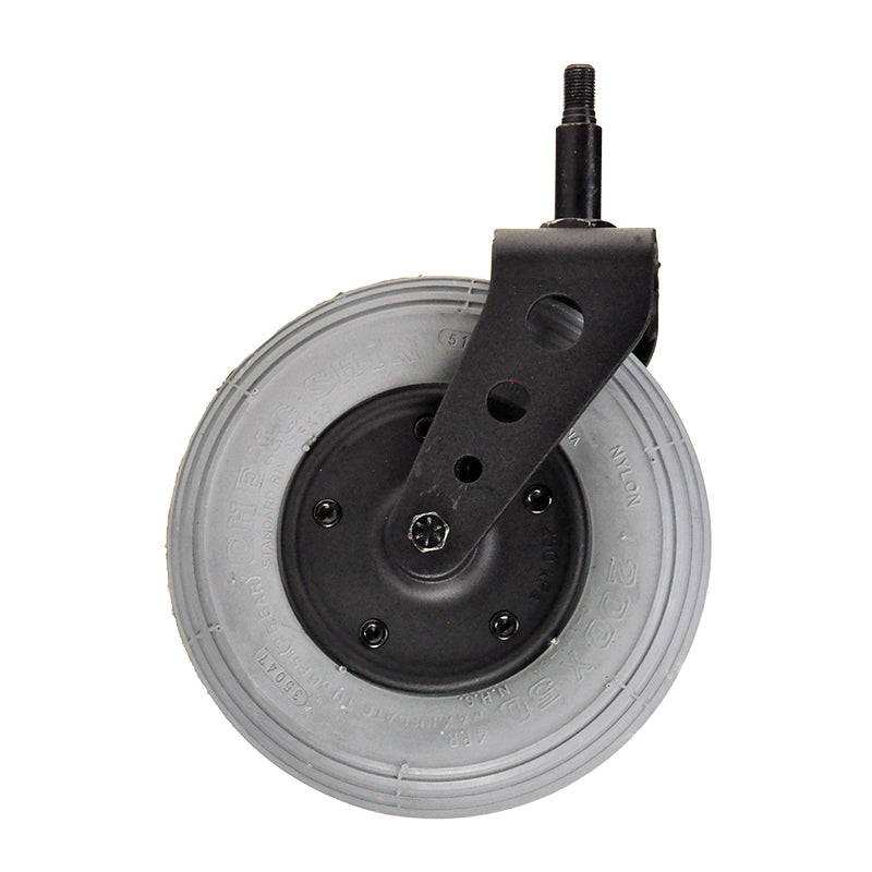 Caster Wheel for the Merits Cypress (P313) Power Chair, featuring a black handle and a close-up view of the black metal wheel, designed as an exact OEM replacement part.